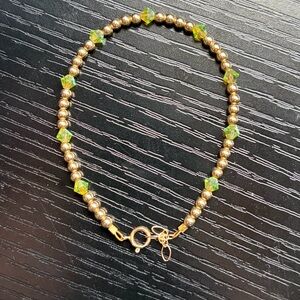 Gold Bead Bracelet with Lime Green Crystal Accents
